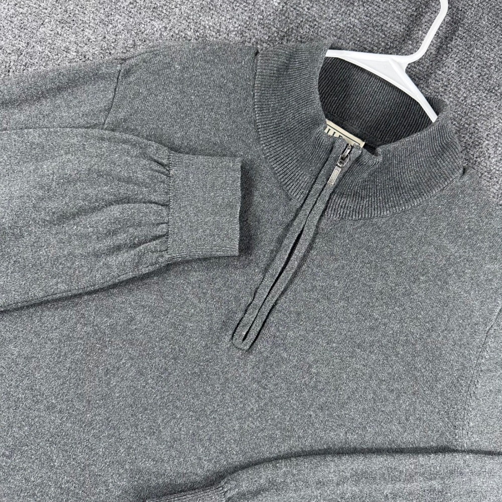 L.L. Bean Sweater Mens L Large Gray Cotton Cashmere Quarter Zip Mock Neck
